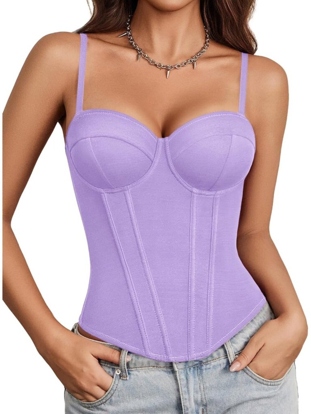 Women Purple Sweetheart Neck Adjustable Straps Underwire Bustier Sexy Corset Top